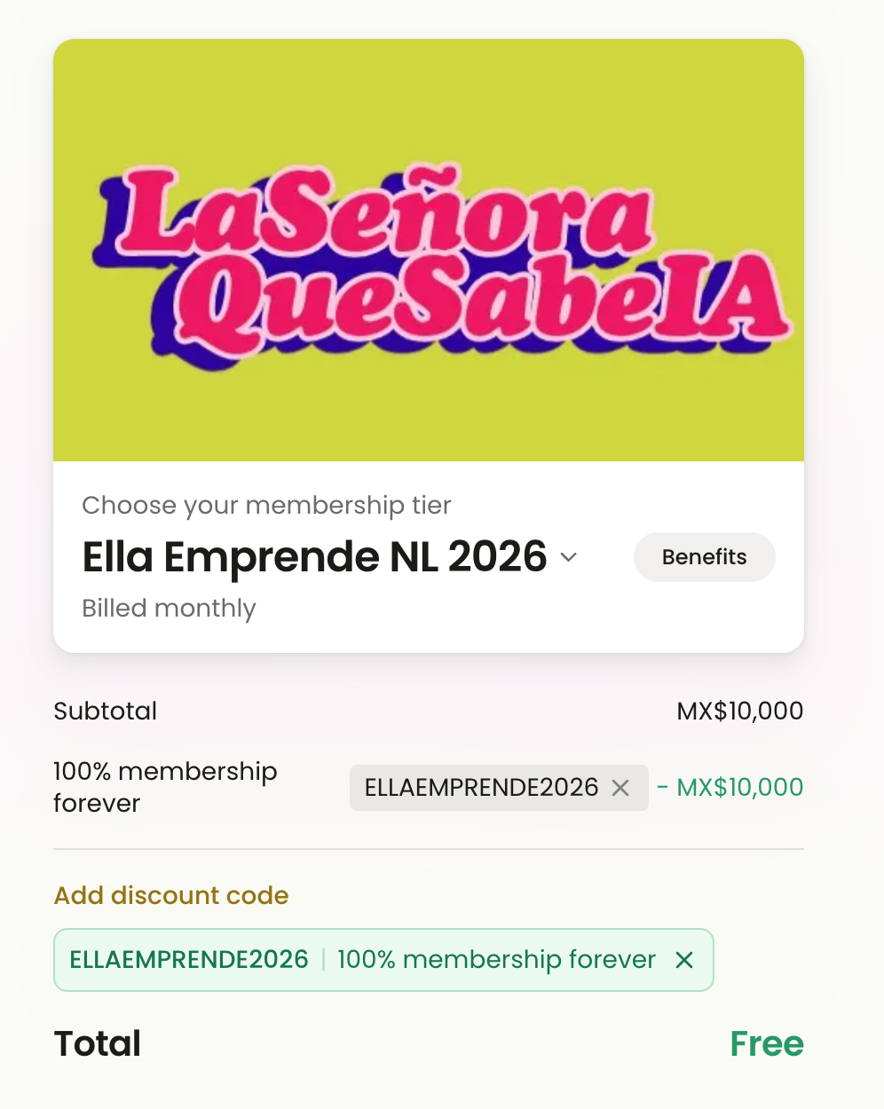 Cómo aplicar el código ELLAEMPRENDE2026